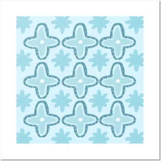 Boho Natural Collection Boho Aesthetic Star Pattern in Pastel Light Blue Posters and Art